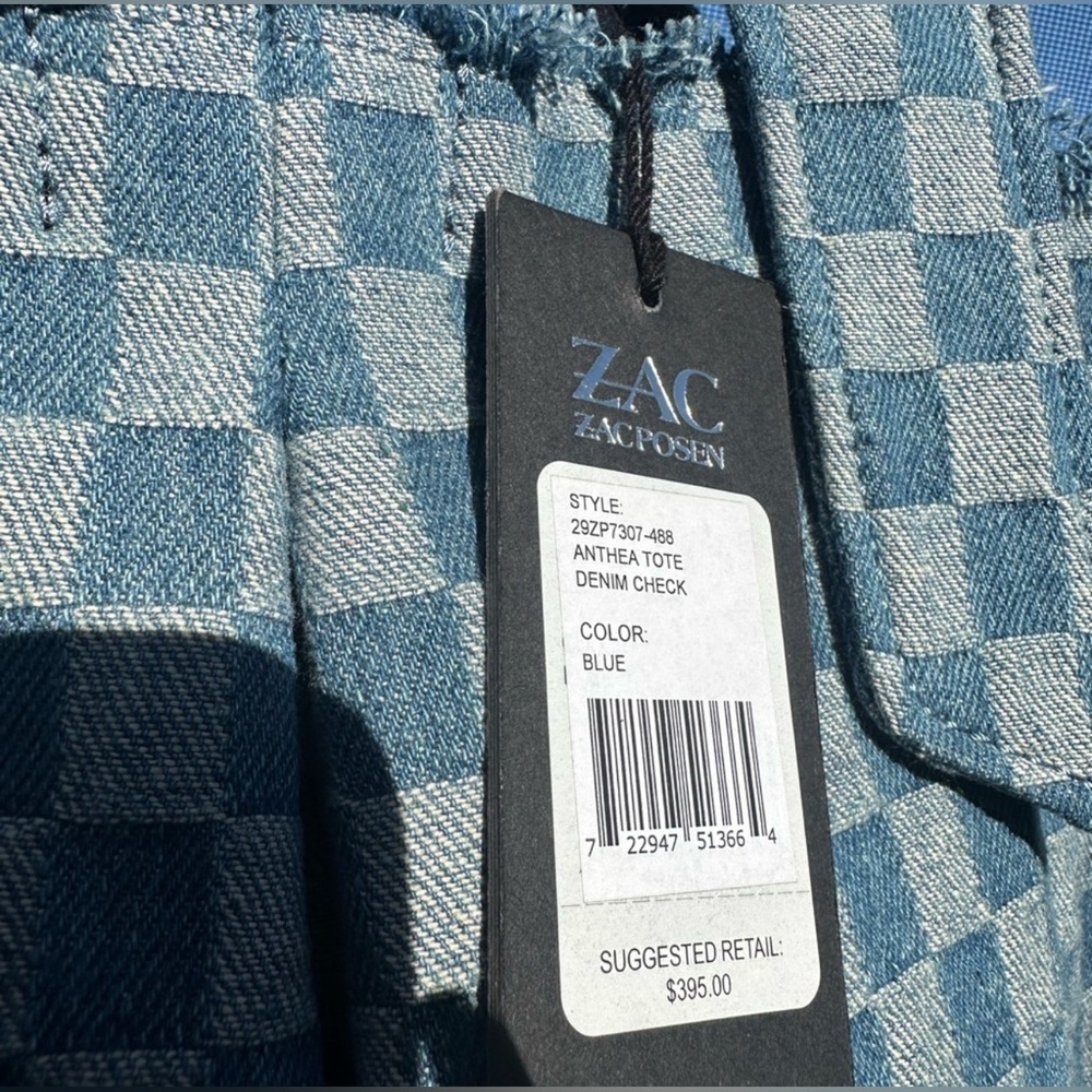 Zac Posen Anthea Denim Checkered Tote Bag NWT - Picture 8 of 16